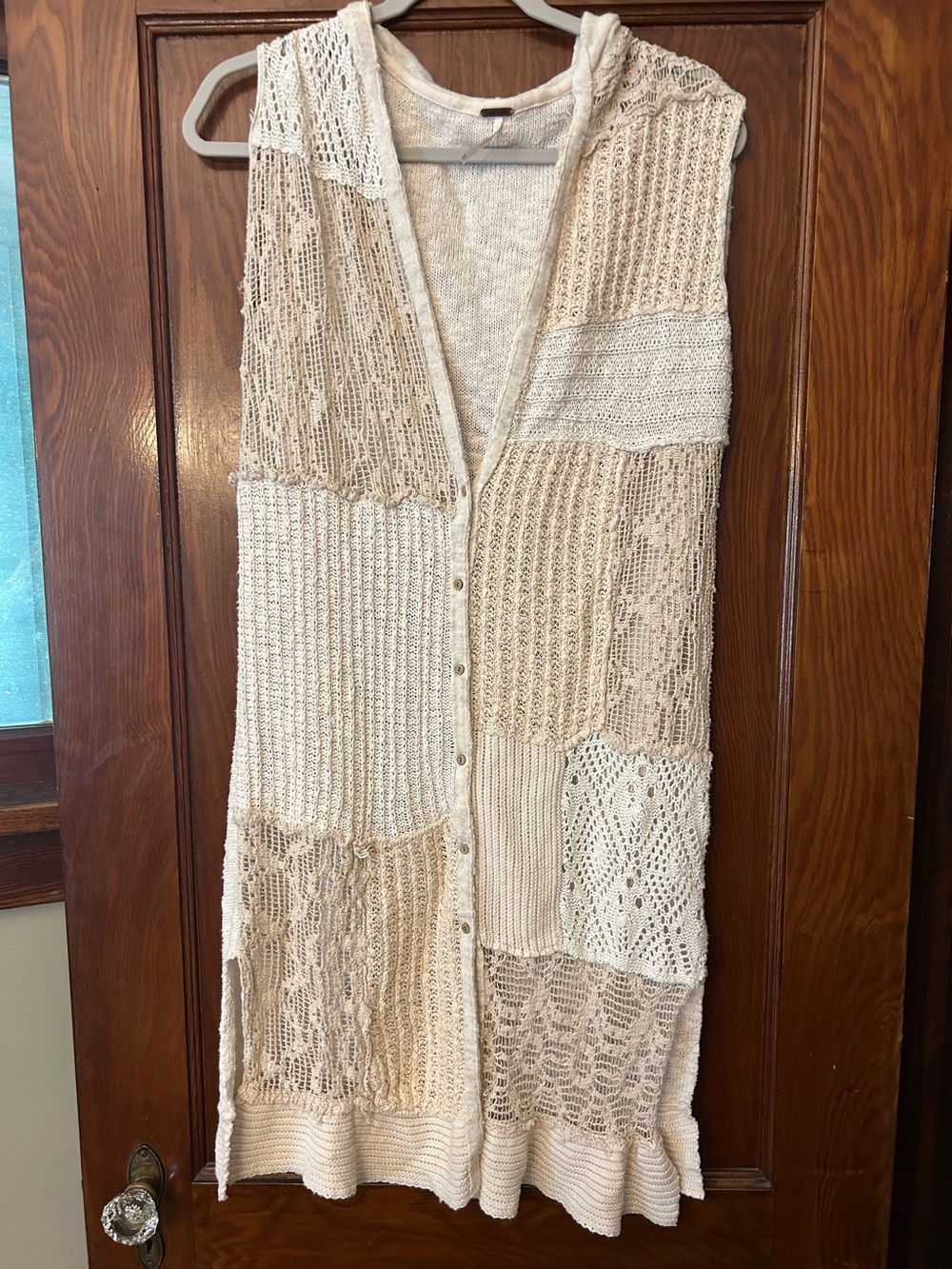 Free People Magic Dragon Crochet Hooded Button Front Cardigan Vest Sweater XS